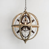 5-Light Retro Globe Weathered Wood Chandelier with Crystal Accents