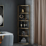 70.9" Fan-shaped Gold & White Corner Bookshelf Bookcase in 6 Shelves