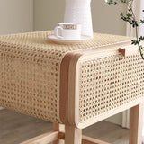 Wooden Walnut Nightstand Rattan Drawer for Bedroom Living Room Storage Bedside Table