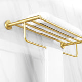 24" Wall Mounted Brass Bathroom Shelf with Towel Rack in Brushed Gold