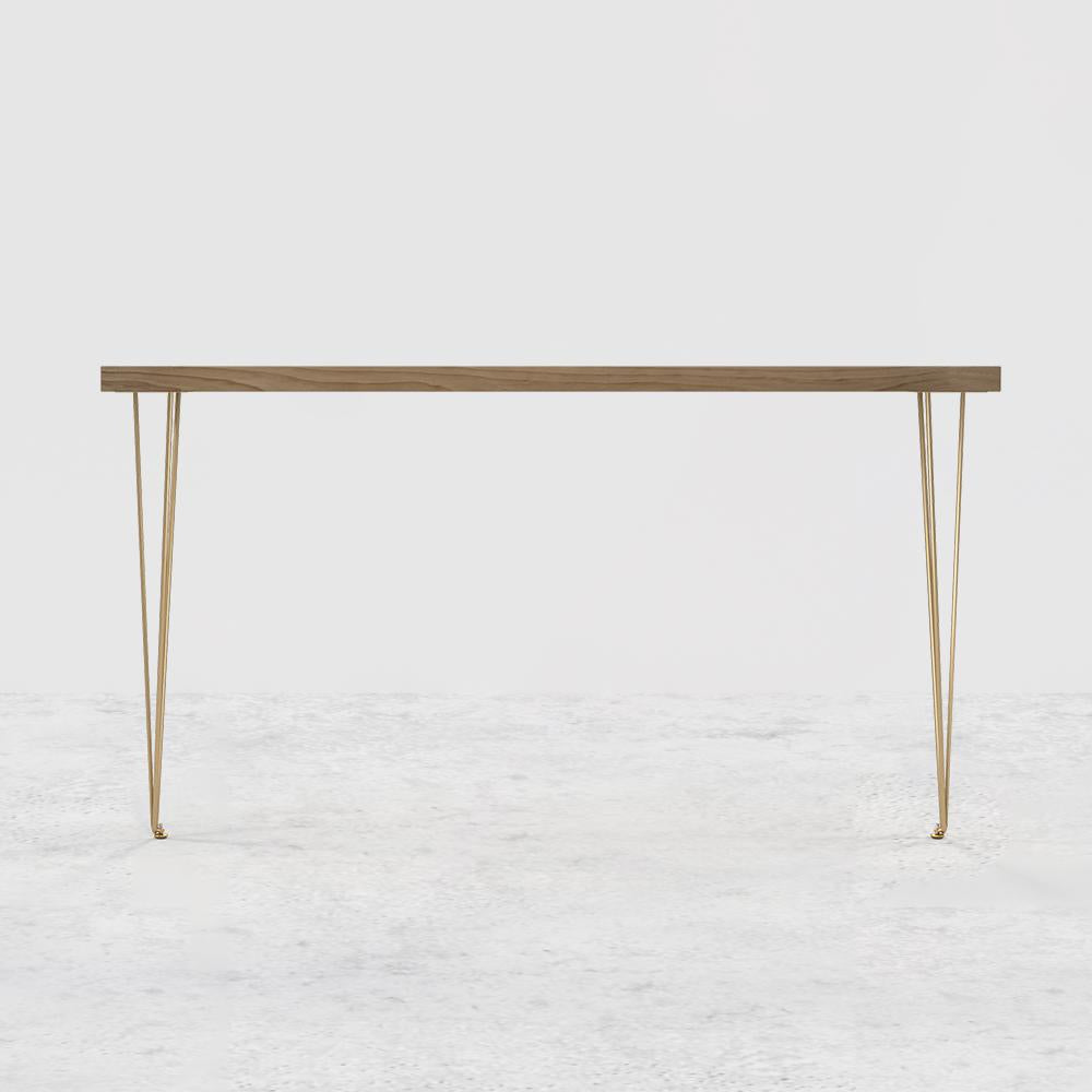 39" Modern Walnut Narrow Rectangular Console Table with Wooden Top Metal Legs