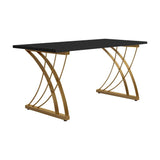 47" Modern White Rectangular Home Office Desk with Pine Wood Table Top & Gold Frame