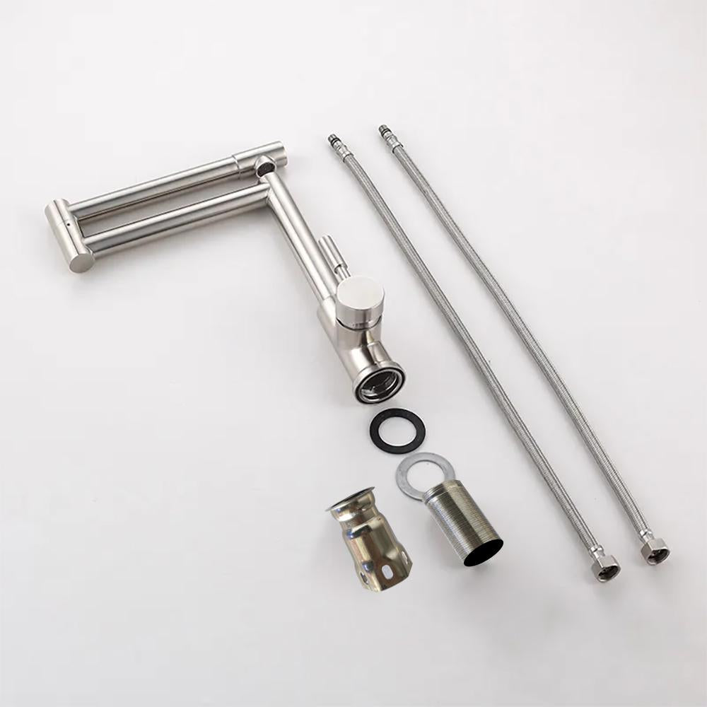 Brushed Nickel Deck-Mount Retractable Pot Filler Kitchen Faucet 1-Lever Stainless Steel