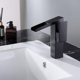 Quad Square Slanted Single Hole 1-Handle Waterfall Faucet Solid Brass for Bathroom Sink in Matte Black