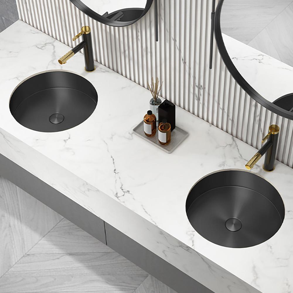 Brushed Gold Modern Luxury Stainless Steel Round Sink Undermount Bathroom Wash Sink