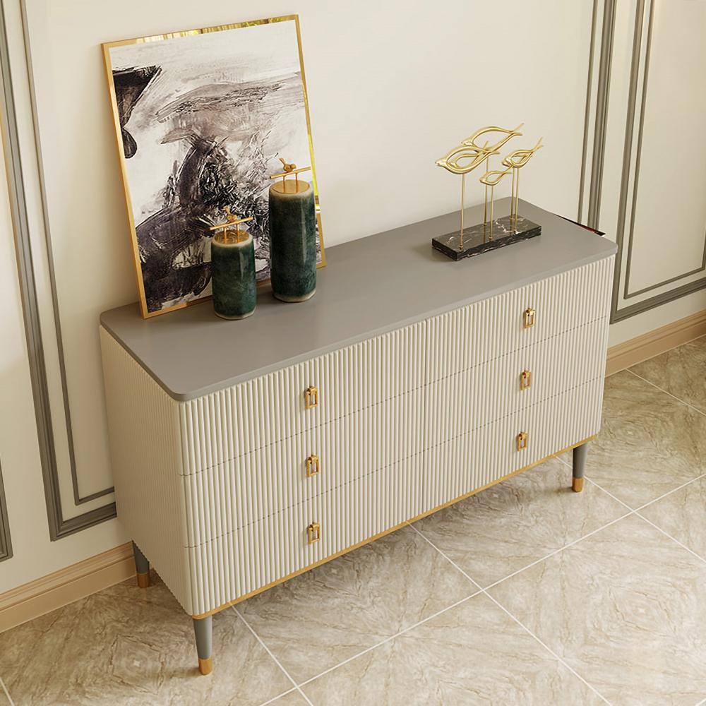 Modern Chest of 6 Drawers Buffet Cabinet with Storage Beige & Gray Sideboard