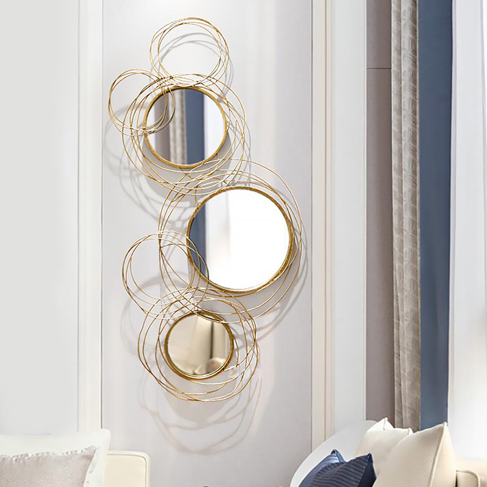 Light Luxury Creative 3D 4 Rings Round Gold Metal Wall Mirror