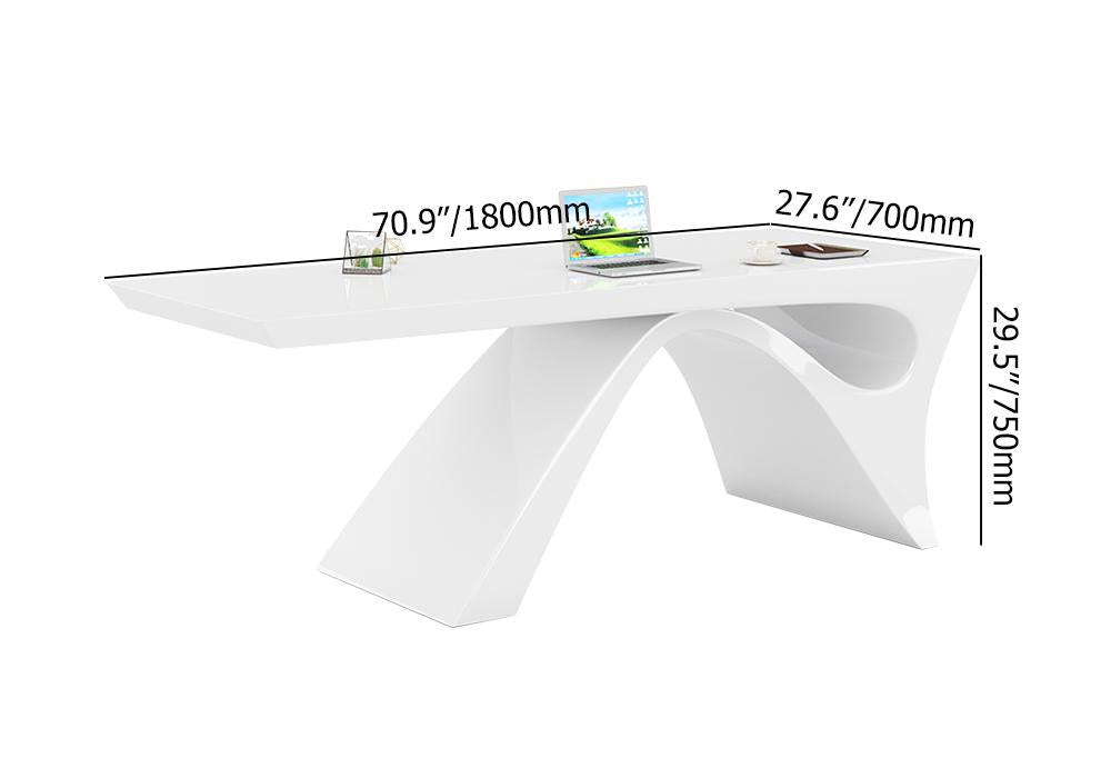 71" Modern White Computer Desk Rectangular Executive Desk with Abstract Base