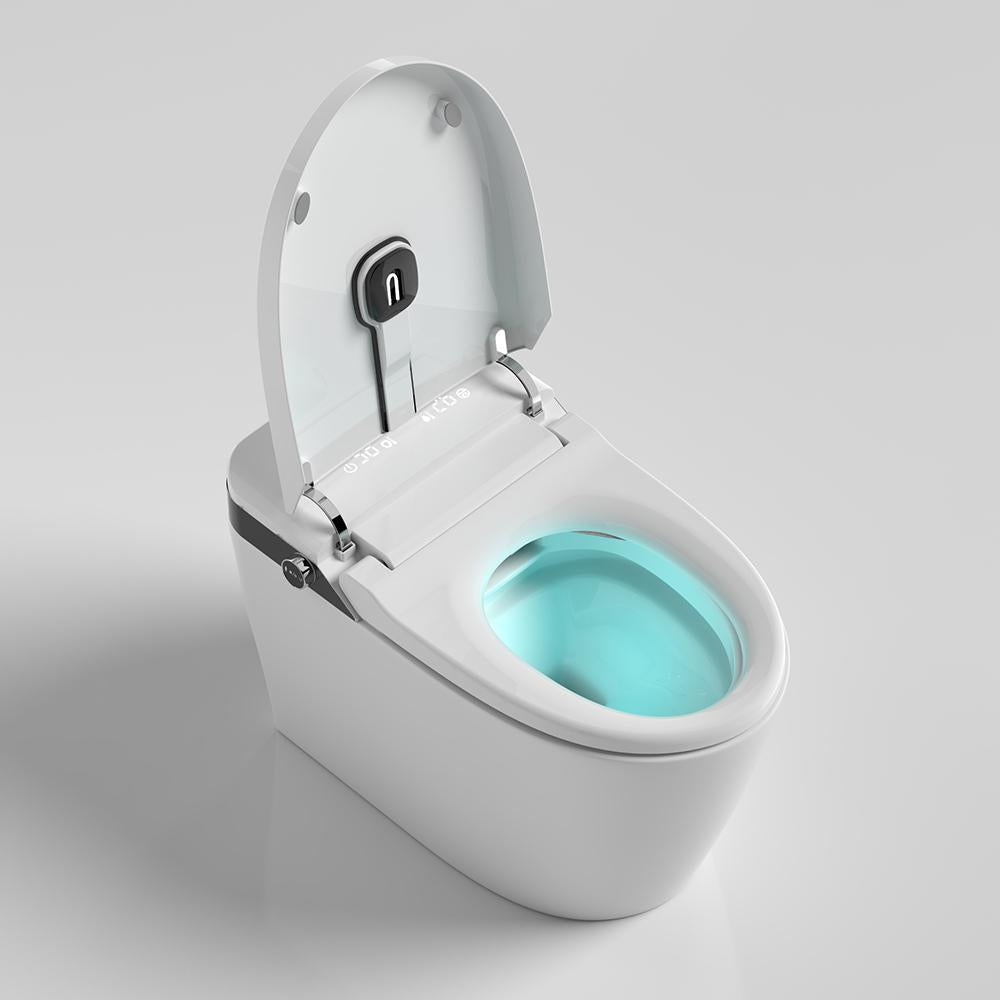 Smart 1-Piece Elongated Automatic Toilet in White LED Display Screen