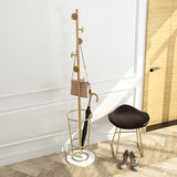 67'' Entryway Metal Round Hooks Coat Rack with Umbrella Rack Base-Gold