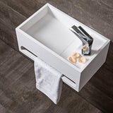 Stone Resin Solid Wall-Hung Bathroom Ramped Sink with Towel Bar in Glossy White
