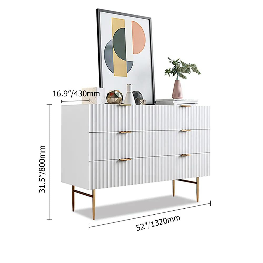 Minimalist Slatted White Bedroom Dresser with 6 Drawers