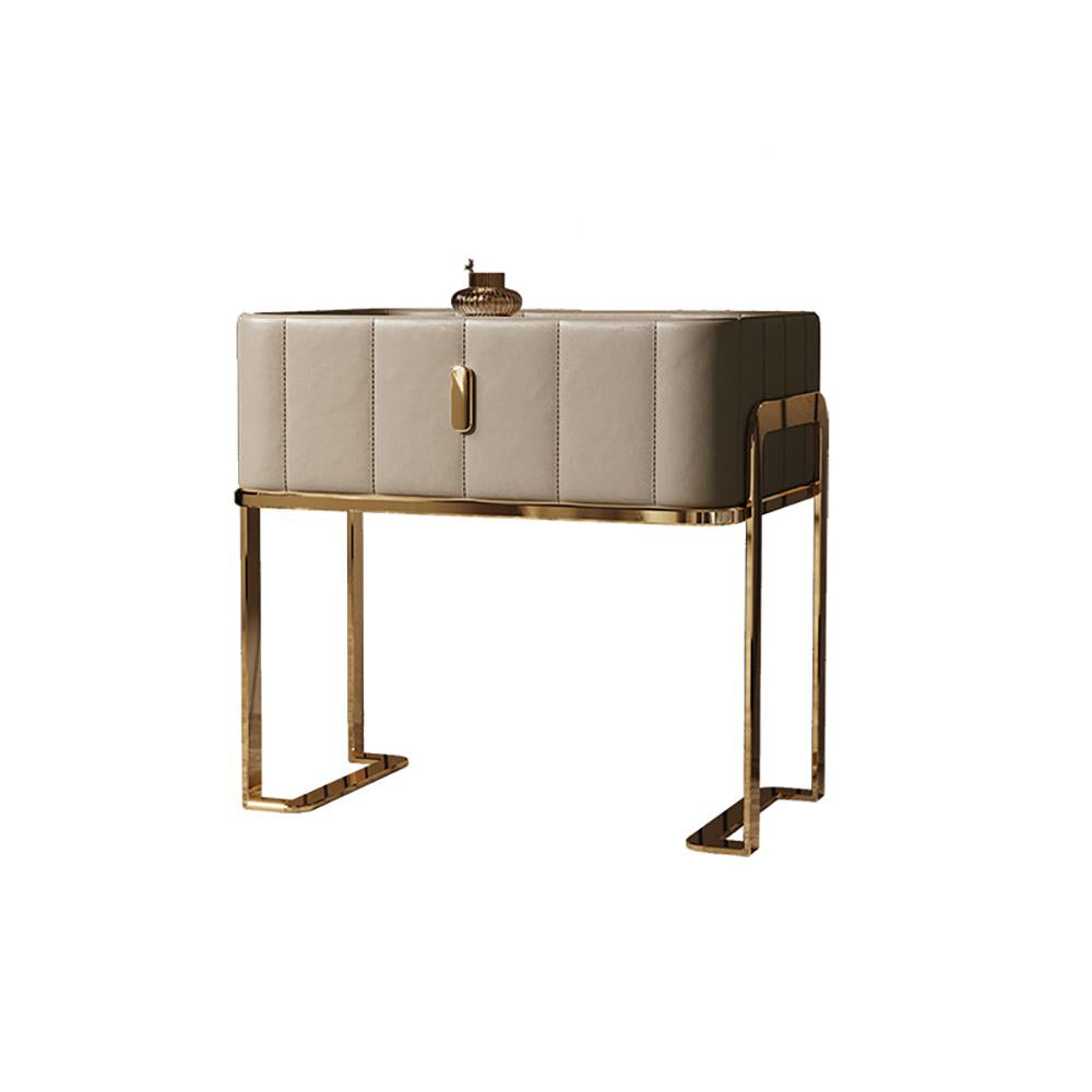 Champagne PU Leather Single Drawer Bedroom Nightstand Bedside Table with Stone Top