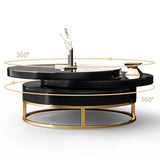 White Round Modern Wood Swivel Coffee Table with Storage Drawer in Gold