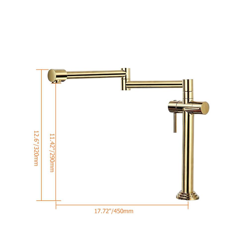 Contemporary Pot Filler Kitchen Faucet Retractable in Gold Solid Brass