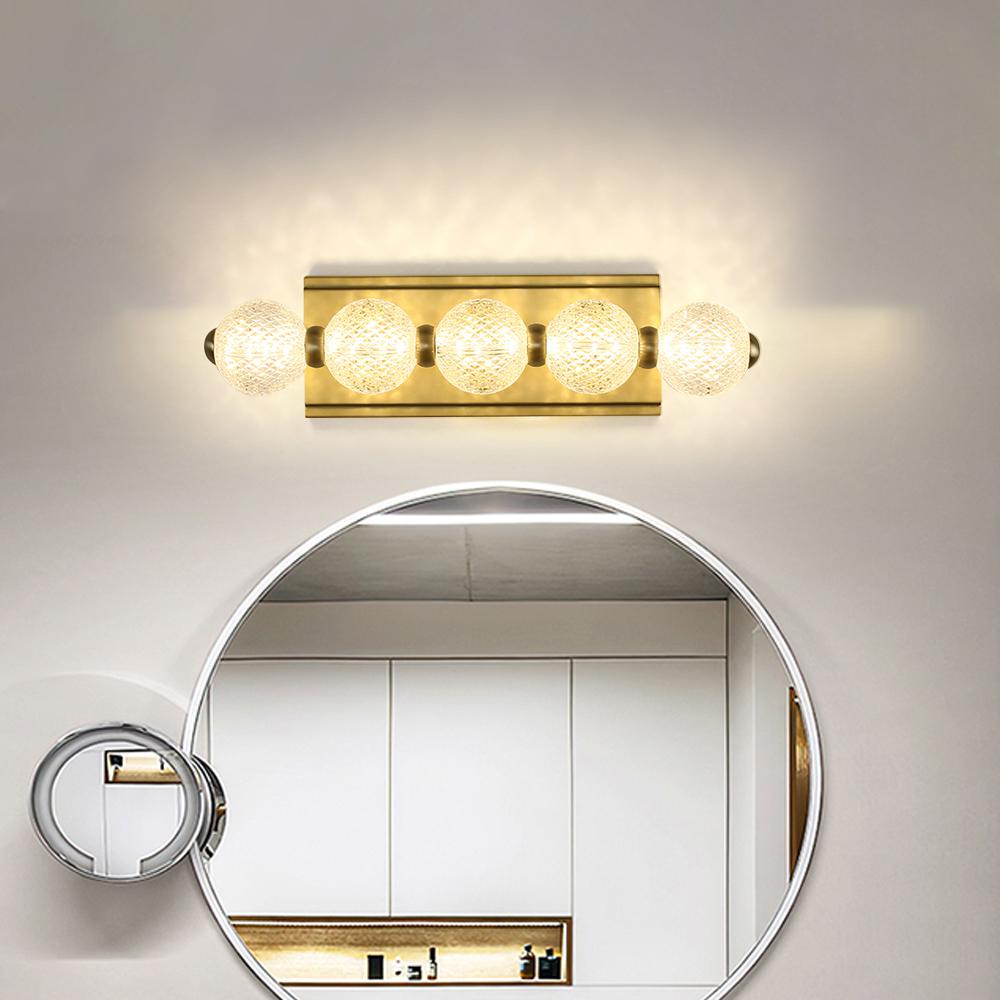 4-Light Clear Acylic Vanity Wall Light for Bathroom in Gold