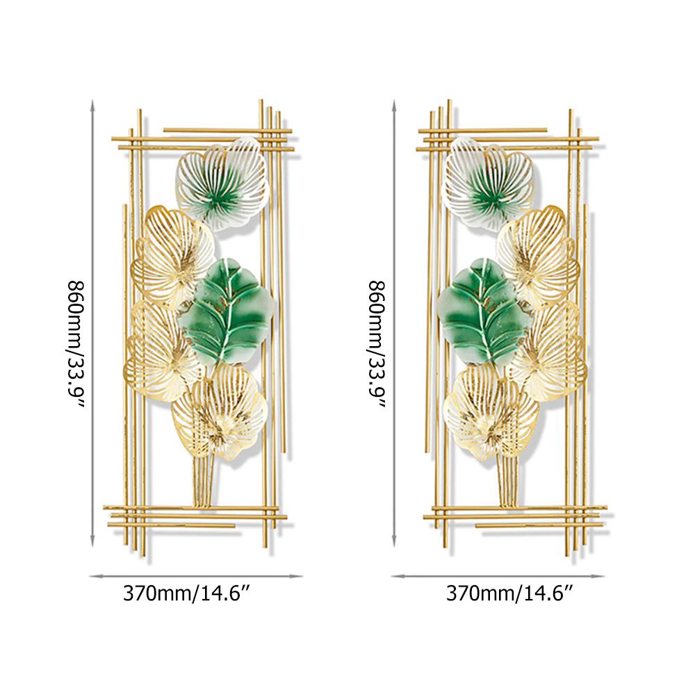 2 Pieces Metal Leaf Framed Wall Decor Gold & Green Rectangle