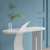 39.4" White Moon Shape Console Table Rectangular Wood Entryway Table with Abstract Base