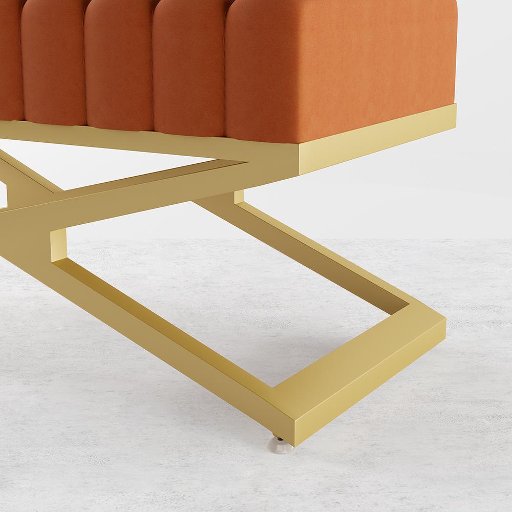 Modern Entryway Bench Gray Velvet Upholstered Ottoman Bench in Gold