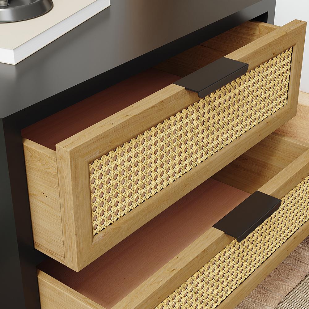 Industrial Nightstand Rattan Nightstand with 2 Drawers Storage for Bedroom