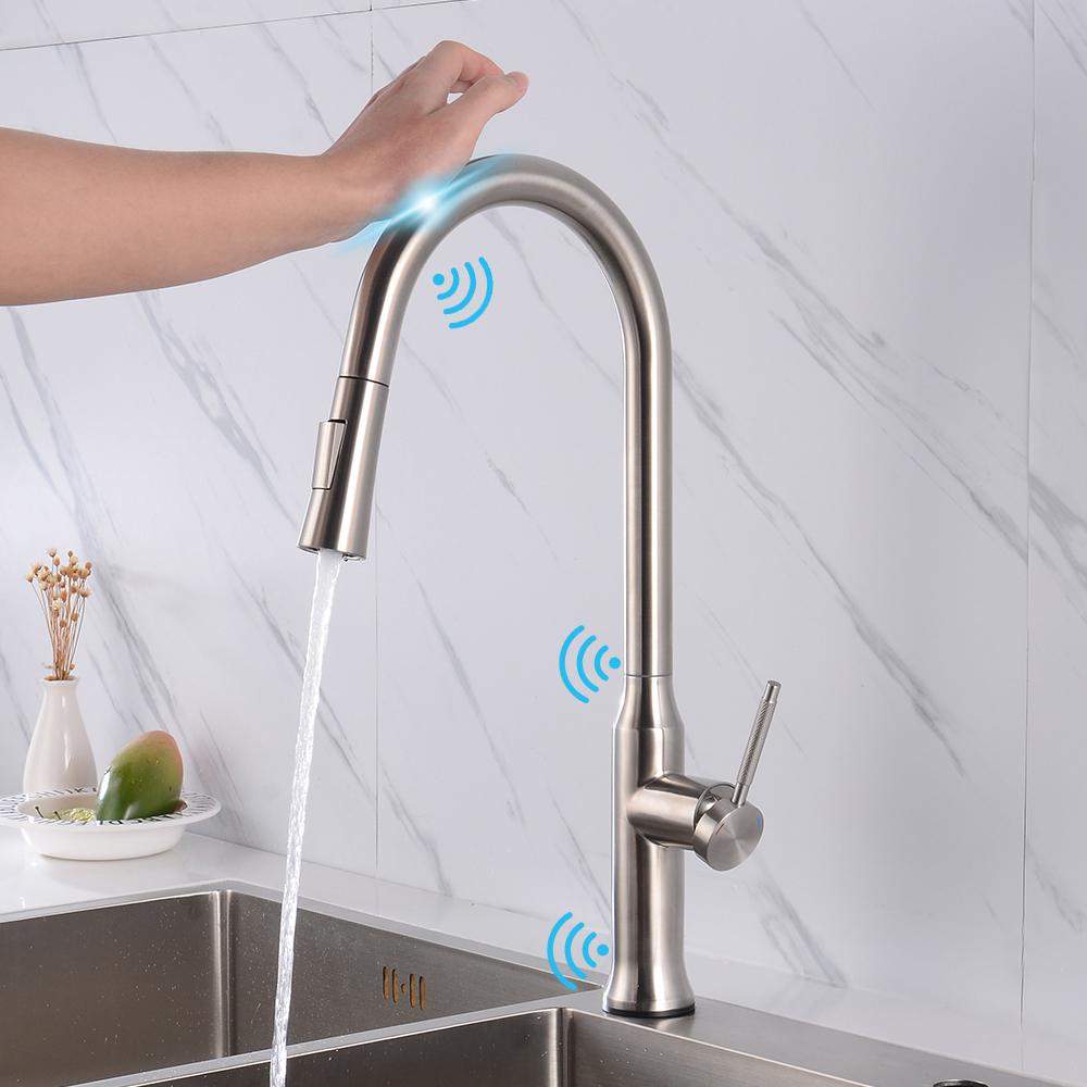 Kitchen Faucet with Sprayer Pull Down Touch Faucet Brushed Nickel Stainless Steel
