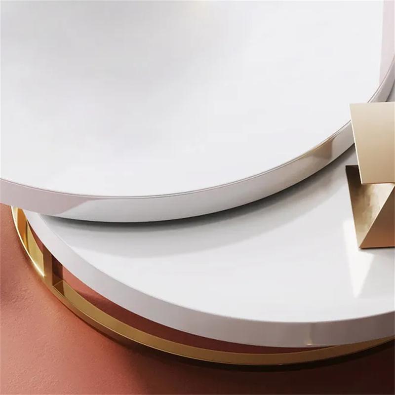 White Round Modern Wood Swivel Coffee Table with Storage Drawer in Gold