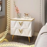 Nordic White Nightstand 3-Drawer Bedside Table V-Shaped Facet & Gold Pulls in Large