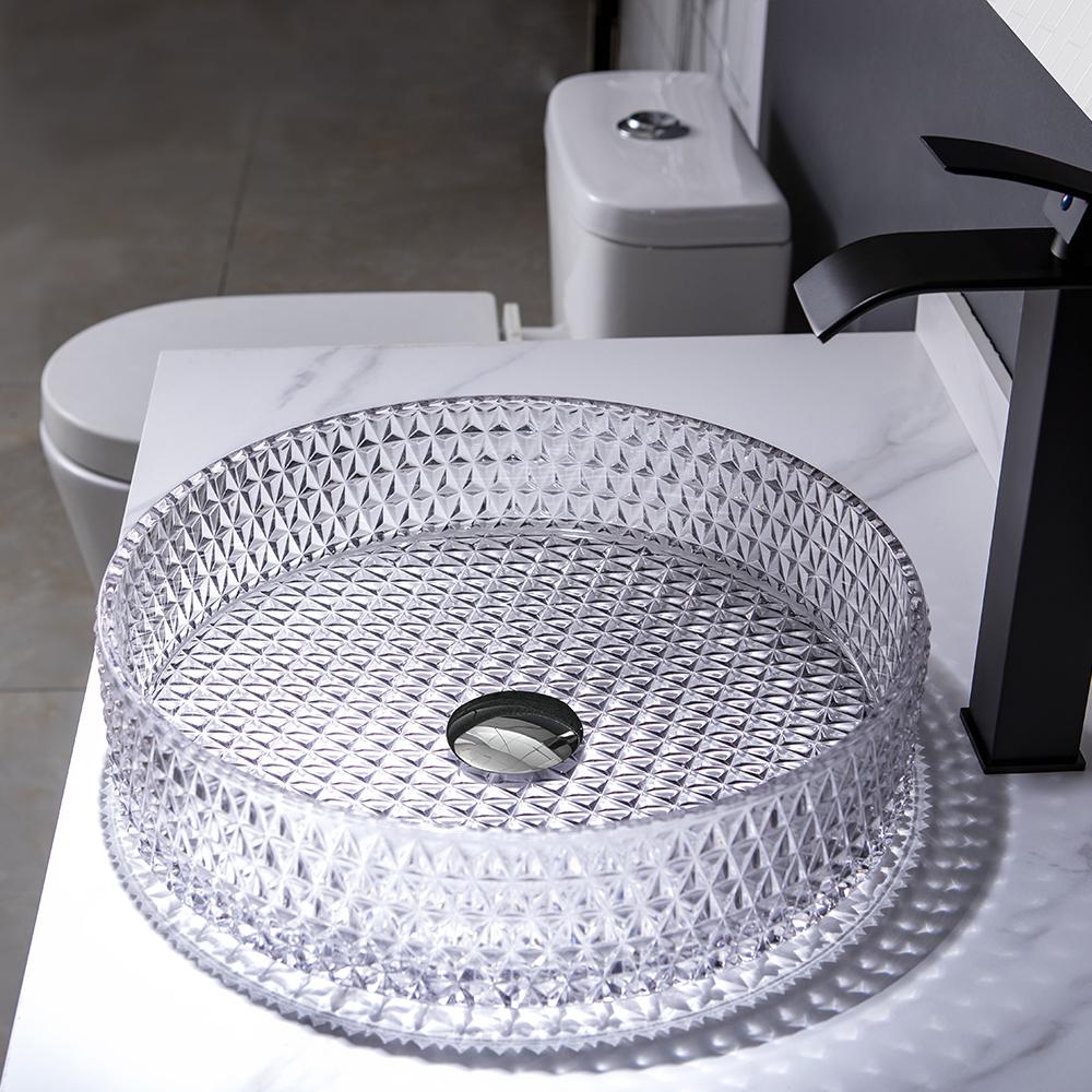 Vessel Transparent Diamond Shaped Crystal Glass Bathroom Wash Sink