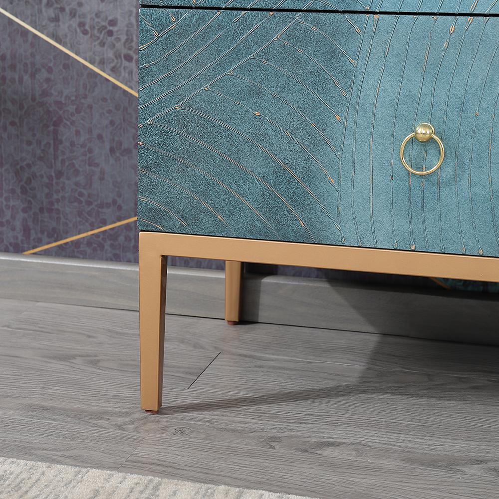 47" Blue-Green Dresser Artistic 6-Drawer Bedroom Cabinet in Gold