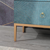 47" Blue-Green Dresser Artistic 6-Drawer Bedroom Cabinet in Gold