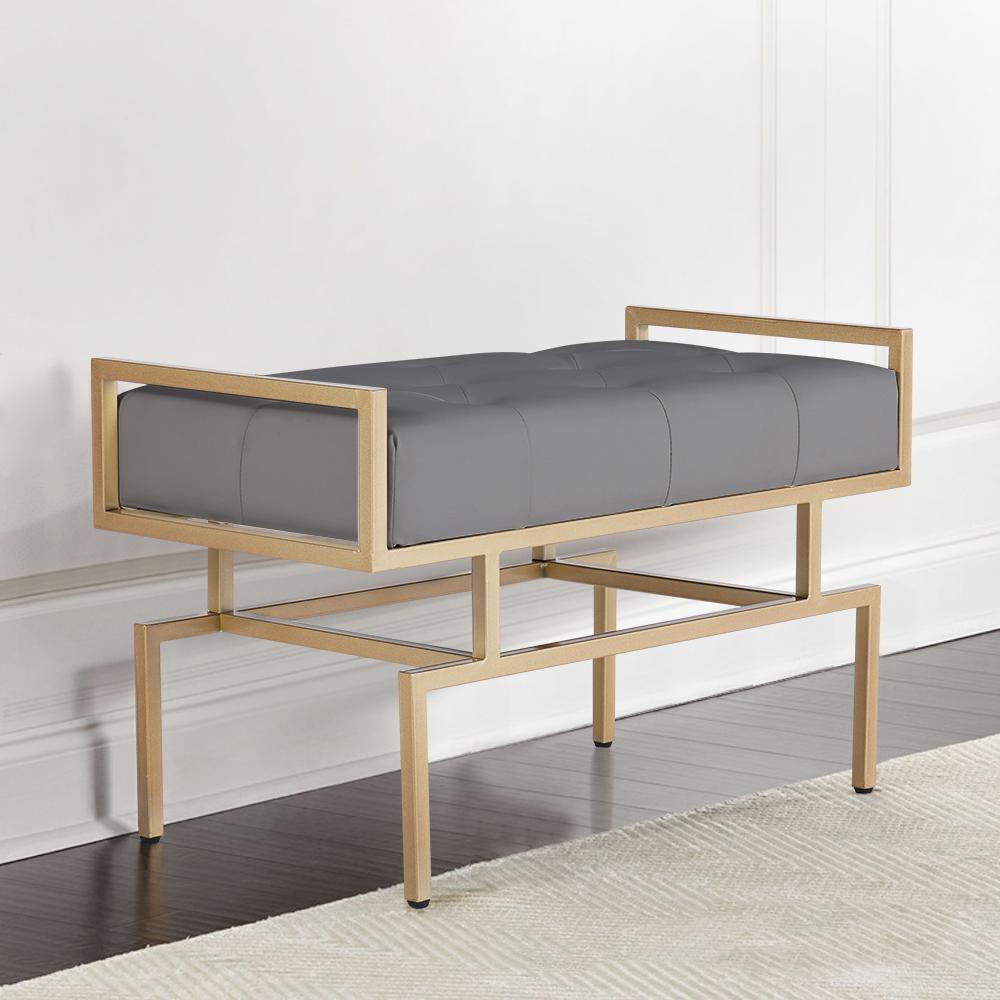 31.5'' Modern White Faux Leather Upholstered Bench with Gold Metal Legs
