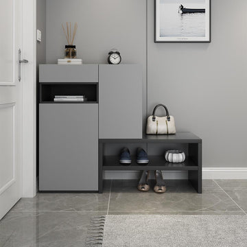Gray Corner Shoe Storage Cabinet with 7 Shelves & 1 Drawer Entryway Shoe Storage