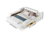 King White Smart Bed Faux Leather Bed with Charger, Massage & Speaker