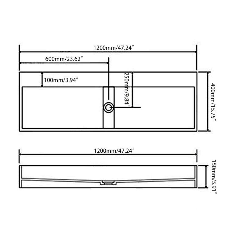 47 Inch Wall-Mount Double Sink Stone Resin Matte White Trough Bathroom Sink