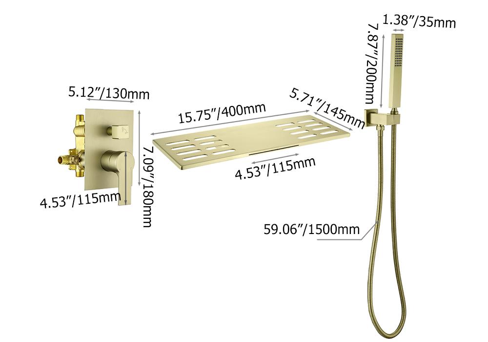 Modern Waterfall Wall Mounted Single Handle Bathtub Faucet With Handshower in Black