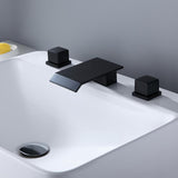 Moda Matte Black Waterfall Widespread Bathroom Sink Faucet Square Double Handle