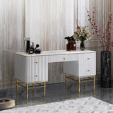 Black Makeup Vanity Table Faux Marble Dressing Table with Drawers Gold Stainless Steel