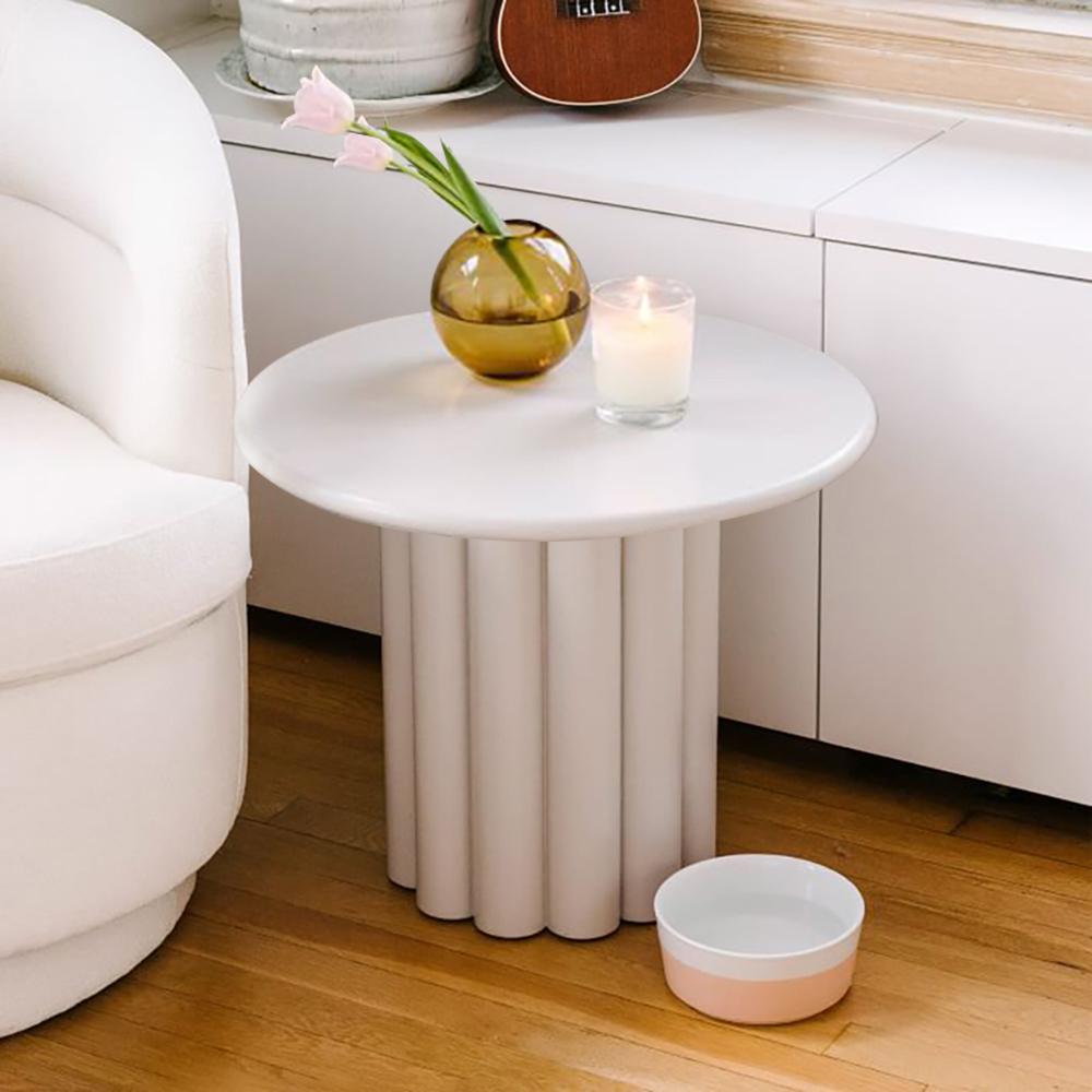 Modern White Fluted Side Table Round Wood End Table with Unique Design