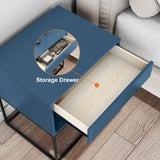 Blue Bedroom Nightstand with Drawer Bedside Table Metal Base
