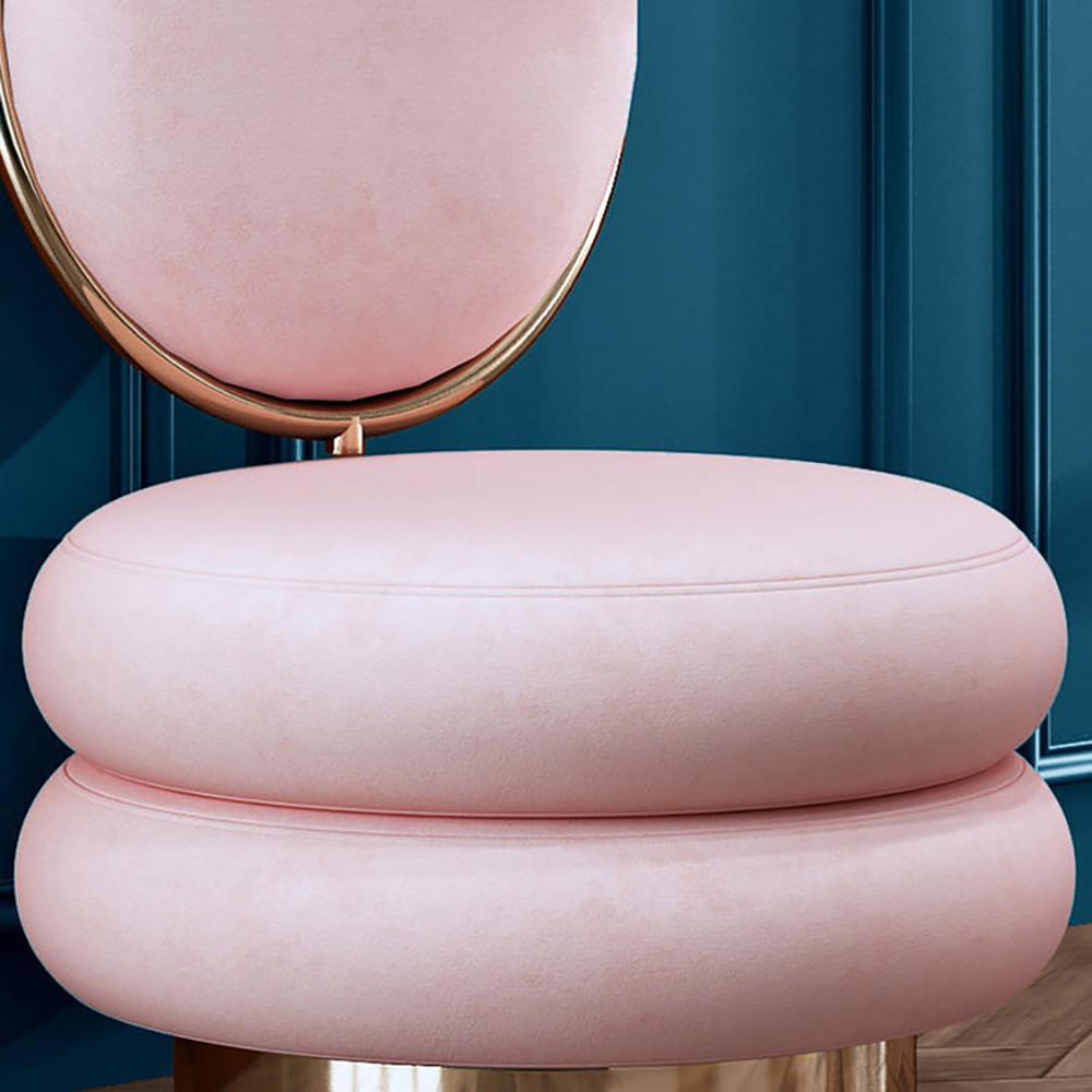 Pink Velvet Vanity Stool With Back Round Tufted Accent Chair Rose Gold
