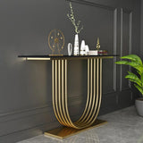 47.2" White Solid Wood Narrow Console Table Gold Metal Pedestal Entryway Table