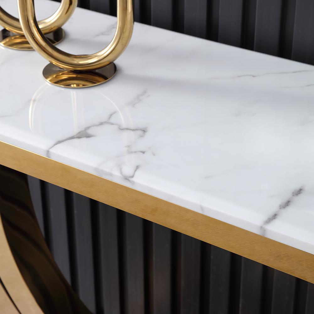 59.1" Gold & Black Marble Console Table Narrow Rectangular Entryway Table