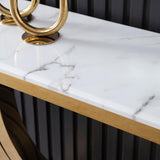 59.1" Gold & Black Marble Console Table Narrow Rectangular Entryway Table