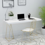 39" White Rectangular Wood-Top Writing Desk for Home Office with 2 Gold Pedestal