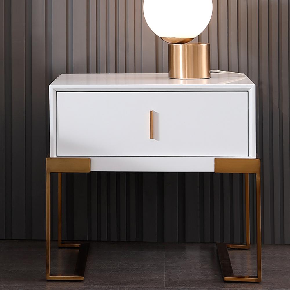 Black Bedroom Nightstand with Drawer Bedside Table Stainless Steel Base