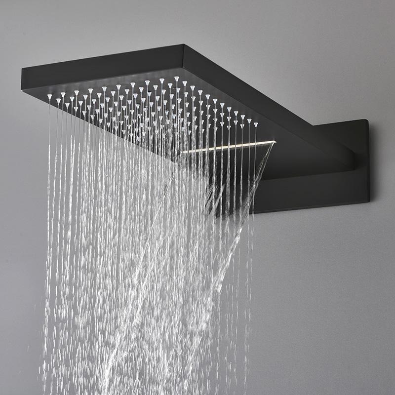 Matte Black Modern Wall Mounted Waterfall Shower System Solid Brass with Handheld Shower