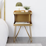 Nordic Gold Metal Nightstand with 2 Shelves and Handle Bedside Table
