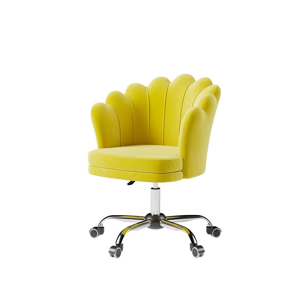 Blue Modern Swivel Office Chair Velvet Upholstered Task Chair Adjustable Height