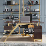 55" Ultra Modern White and Gold Computer Writing Desk with Storage & Drawer
