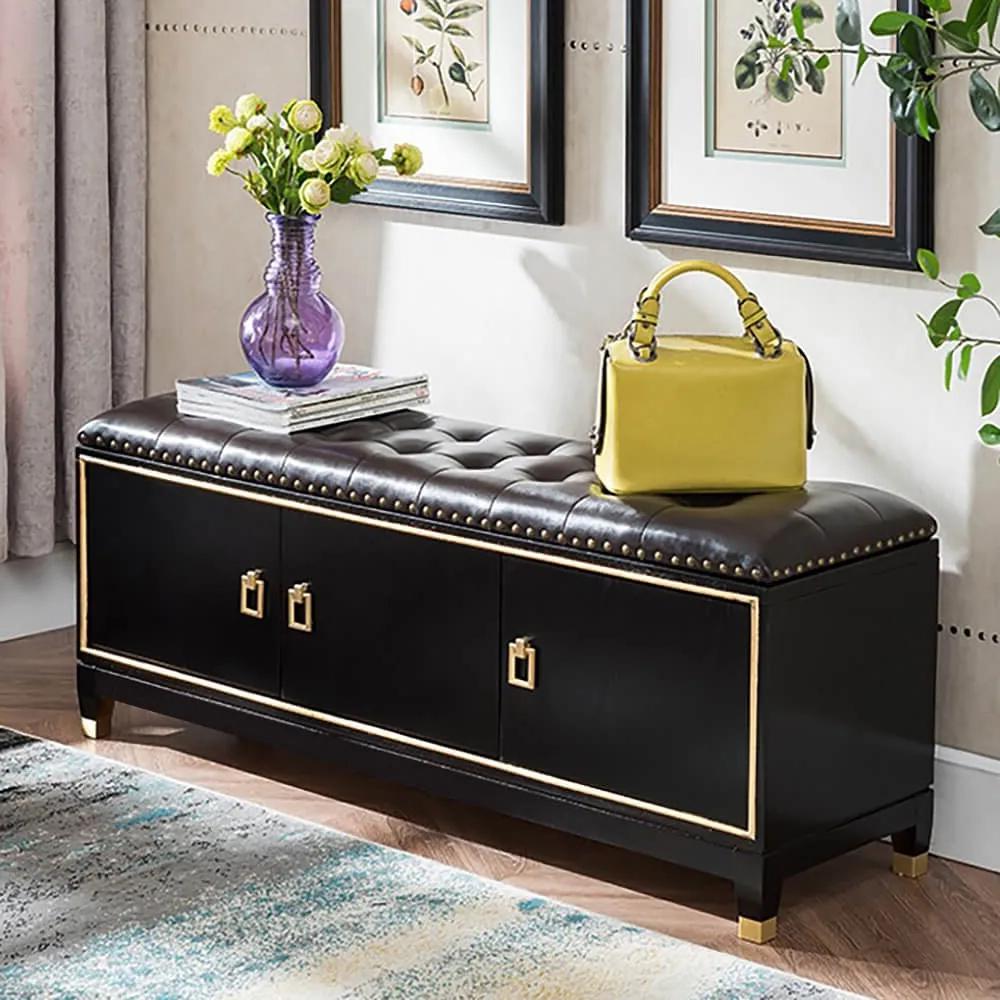 39.4" Faux Leather Upholstered Entryway Bench with Storage Shoe Cabinet 3-Door